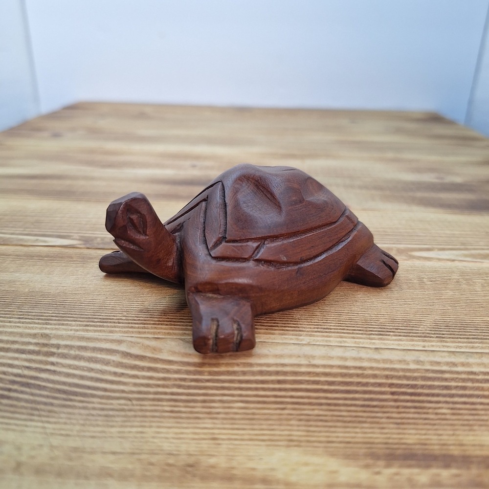 4" Wooden Tortoise Turtle Statue Hand Carved Sculpture Decor Figurine Handmade